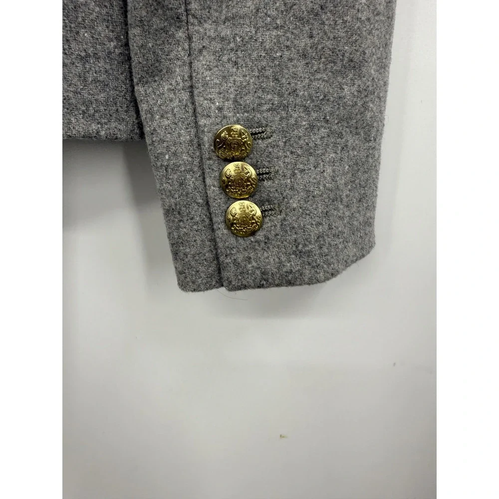 J. Crew ‎ Womens Gray Wool Blend Blazer Size 0 Gold Button Lined